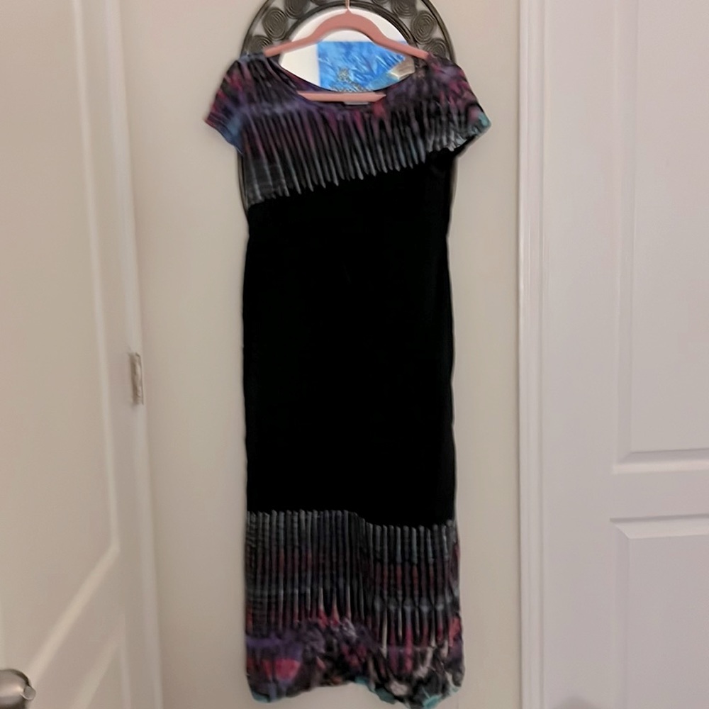 Batik Design Black Maxi Dress Tye dye Top/Bottom Drawstring Waist Pullover Med